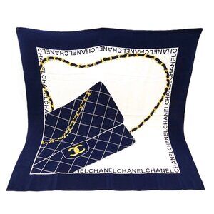 Authentic Chanel Scarf Navy Blue/Whites 100% Silk mn289-022626